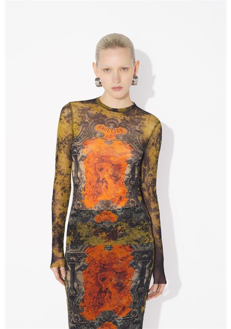 top long sleeves mesh printed médaillon donna multicolor JEAN PAUL GAULTIER | 25/03-W-TO305-M006P004115